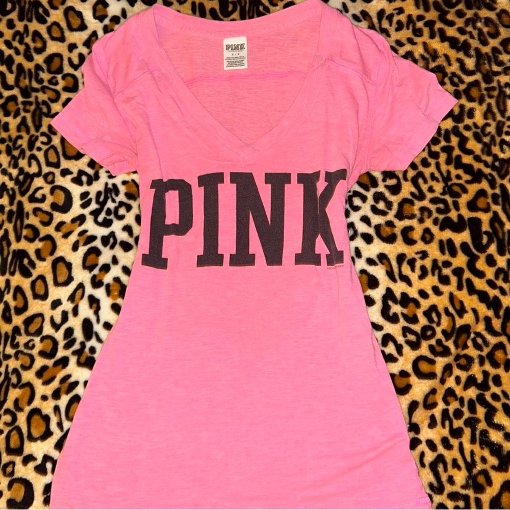 Y2k PINK Victoria’s Secret Hot Pink and Black V-neck Fitted Shirt